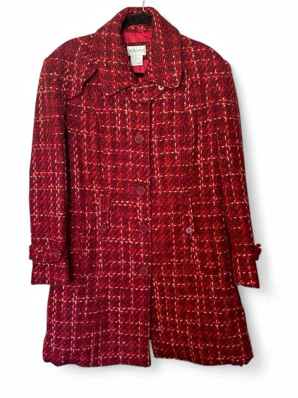 Charles Klein Women's Plaid Wool Coat Red & Brown Size 14